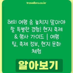 해외 여행 중 놓치지 말아야 할 특별한 경험! 현지 축제 & 행사 가이드 | 여행 팁, 축제 정보, 현지 문화 체험