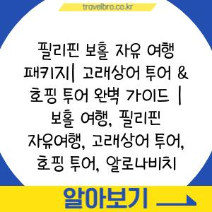 필리핀 보홀 자유 여행 패키지| 고래상어 투어 & 호핑 투어 완벽 가이드 | 보홀 여행, 필리핀 자유여행, 고래상어 투어, 호핑 투어, 알로나비치